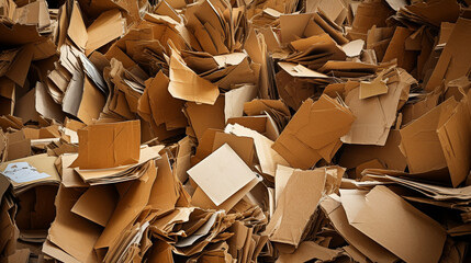 Waste to Resource: Pile of Used Cardboard Boxes and Paper Scraps Ready for Recycling
