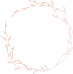 Leaf round frame pink gold illustration on transparent background.
