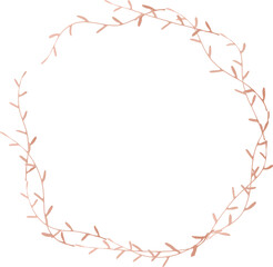 Leaf round frame pink gold illustration on transparent background.
