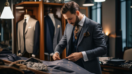 Sartorial Artistry: Well-Dressed Gentleman at a Bespoke Suit Shop, Ensuring Perfection