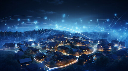 Digital Haven: Suburban Serenity in a Smart Home Community at Night