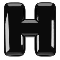 Inflated glossy black letter H uppercase illustration. 3D render of latex bubble font with glint. Graphic type, typography, ABC clipart, alphabet