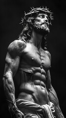 Fototapeta premium Muscular stoic jesus christ, christus black and white.