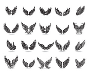 A collection of classic, modern and celtic-style vector wings for creating tattoos, temporary tattoos, stickers and more