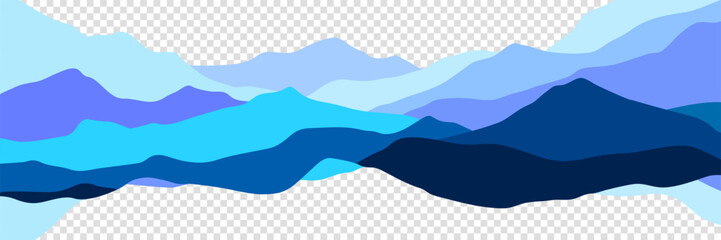 Mountains flat color illustration. Colorful hills on transparent background. Abstract simple landscape. Multicolored shapes. Vector design art