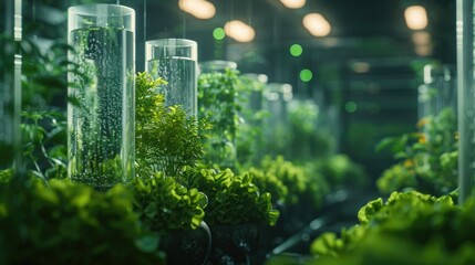 Plant Milking: High-tech aeroponic farm, extracting active ingredients from plant roots, sustainable and futuristic agriculture setup - obrazy, fototapety, plakaty