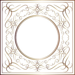 Golden decorative round frames vintage style illustration on transparent background.
