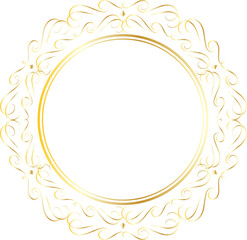 Golden decorative round frames vintage style illustration on transparent background.

