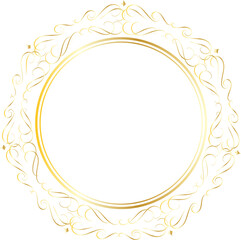 Golden decorative round frames vintage style illustration on transparent background.
