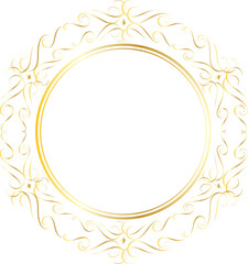 Golden decorative round frames vintage style illustration on transparent background.
