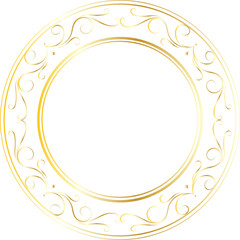 Golden decorative round frames vintage style illustration on transparent background.
