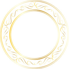Golden decorative round frames vintage style illustration on transparent background.
