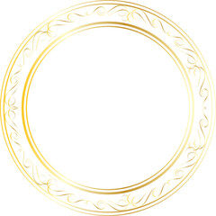 Golden decorative round frames vintage style illustration on transparent background.
