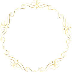 Golden decorative round frames vintage style illustration on transparent background.

