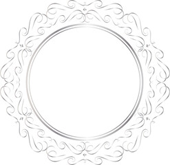 Silver decorative round frames vintage style illustration on transparent background.
