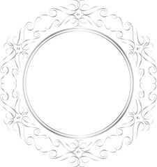 Silver decorative round frames vintage style illustration on transparent background.
