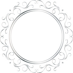 Silver decorative round frames vintage style illustration on transparent background.
