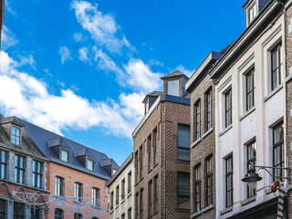 Fototapeta na wymiar Street view of old village Mons in Belgium