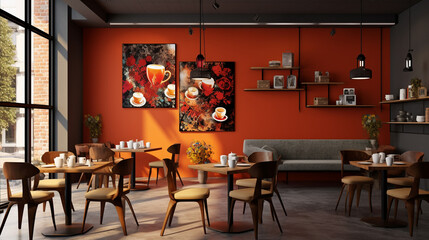 Cozy Elegance: Contemporary Warmth in Cafe Wall Decor
