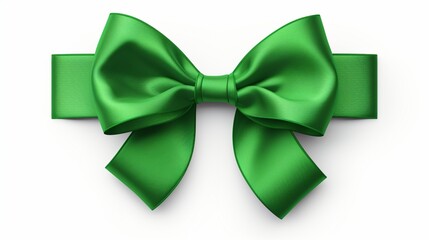 Green ribbon with bow isolated on white background