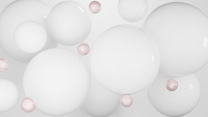 3D Rendering Abstract Bubbles background with white and rosegold minimal wallpaper