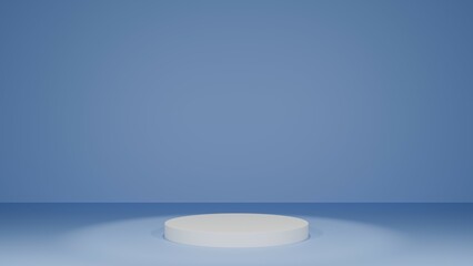 3D Rendering Blue background with white podium minimal showroom 