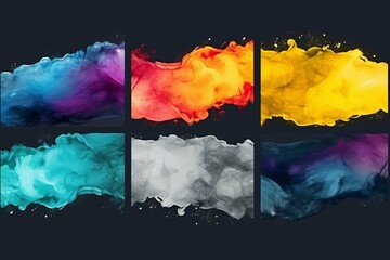 Set of seven varicolored banners, abstract headers with blots