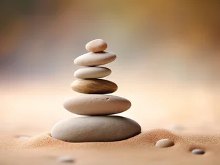 Foto op Canvas Tower of zen stones on paradise beach balance concept © Alexander