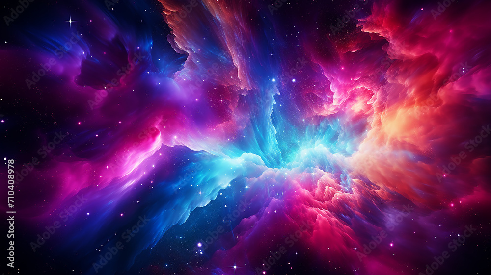 Poster black hole, illustration of a multicolored singularity in outer space abstract fictional bright cosm