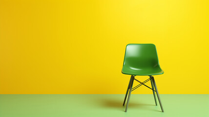 bright yellow green chair design on smooth background background with copy space, abstract fictional chair graphics