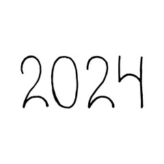 2024 in handmade style. Vector illustration on isolated white background.