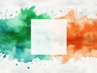 Abstract Watercolor Explosion in Green and Orange With Blank Center for Text