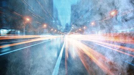 highway, speed blurred car background, tracks from the headlights, urban rhythm city nightlife, twilight traffic on the road
