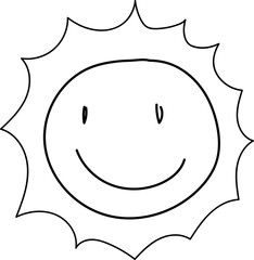 Hand drawn sun illustration on transparent background.
