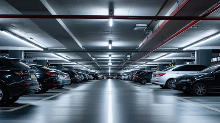 Fototapeten modern underground parking with many cars © Александр Довянский