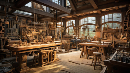 Fototapeta na wymiar Artistry in Timber: Exploring a Fine Woodworking Studio