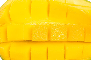 Closeup detail texture cut into cubes fresh organic green mango delicious fruit