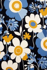 Rolgordijnen Abstract pattern with blue and yellow flowers. Abstract seamless pattern design. Colorful retro digital pattern. Vintage color print. © Sabina Gahramanova