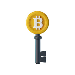 Bitcoin security key 3d icon illustration