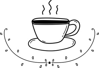 Hand drawn coffee logo illustration on transparent background.

