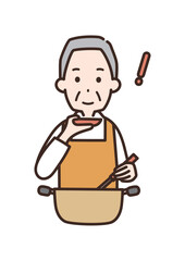味見をしておいしいと感じるシニア男性のイラスト