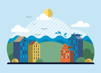 Fototapeta premium Clean city vector illustration. Ecology and principles of sustainable living are at heart of clean city The city adopts eco-friendly practices minimize its carbon footprint and environmental impact
