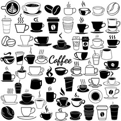 Coffee icon vector set. Hot drink illustration sign collection. Coffee house symbol. Coffee machine logo.