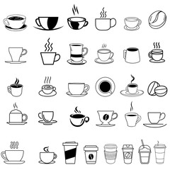 Coffee icon vector set. Hot drink illustration sign collection. Coffee house symbol. Coffee machine logo.