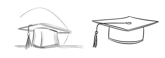 One continuous line drawing of graduation hat. - obrazy, fototapety, plakaty