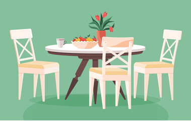 Kitchen furniture vector illustration. Culinary adventures unfold in kitchens with comfortable furnishings and decor Kitchen furniture, both decorative and functional, adds character to interior