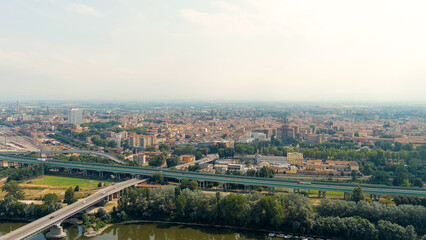 Fototapeta na wymiar Piacenza, Italy. Historical city center. Summer day, Aerial View