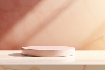 Elegant Marble Pink Podium on a Warm, Sunlit Background for Cosmetic Display
