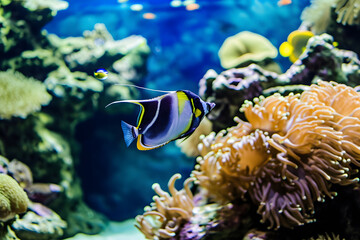 Fototapeta na wymiar Lebendiges Unterwasserparadies: Aquarium mit faszinierenden Fischen und farbenprächtigen Korallen