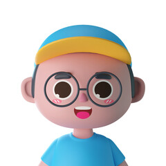 3d male cute cartoon character avatar isolated in 3d rendering